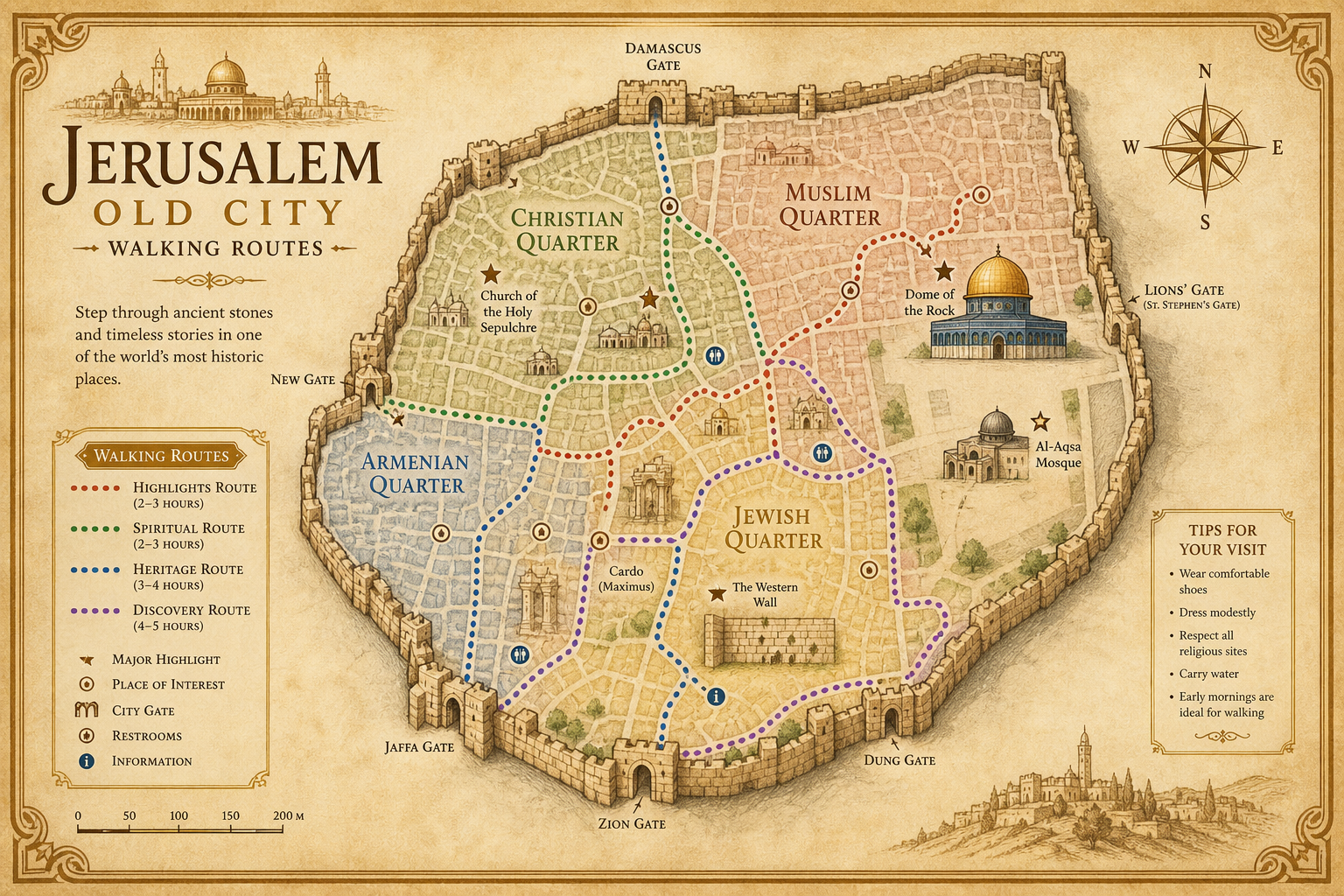 Map of Old City walking routes